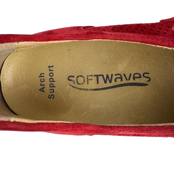 Softwaves Cadie Women’s 36.5 Red Suede Wedge Sneakers Fringe Chain Arch Support - Picture 11 of 15